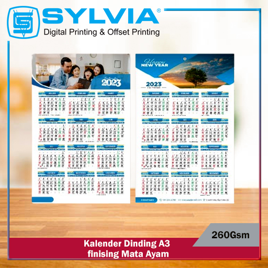 Kalender Dinding A3 260Gsm Finising Mata Ayam