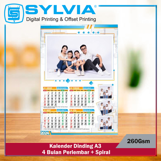 Kalender Dinding A3 4 Bulan Perlembar 260Gsm + Spiral