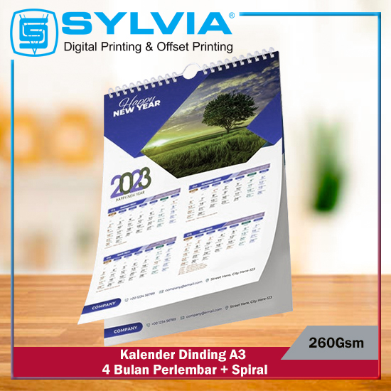 Kalender Dinding A3 4 Bulan Perlembar 260Gsm + Spiral