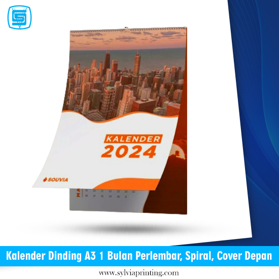 Kalender Dinding A3 1 Bulan Perlembar 260Gsm + Spiral + Cover Depan